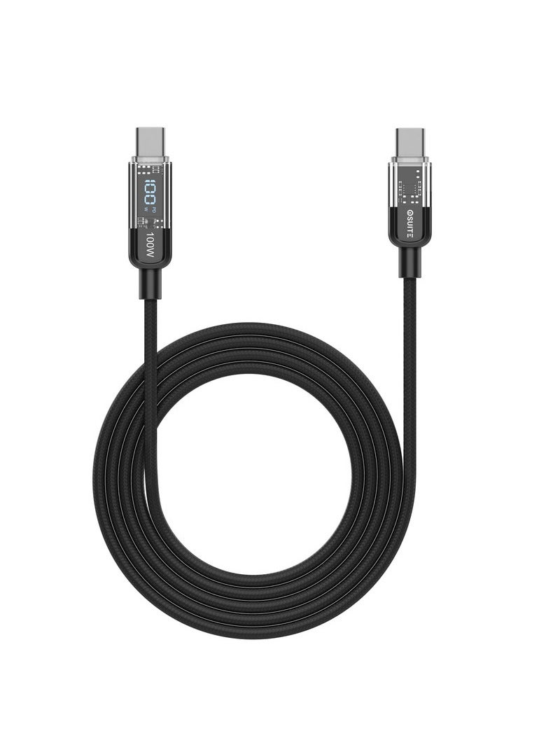 اى او سويت كابل iOsuite USB-C إلى USB-C شحن سريع 100 واط مع شاشة LED وميزة الإيقاف الذكي، نايلون مضفر ورأس من سبيكة الزنك بطول 1.2 متر – متوافق مع آيفون 17/16/15 وآيباد وماك بوك برو/آير وسامسونج جالاكسي وOnePlus وOppo وXiaomi وجميع أجهزة USB-C – أسود (DC57A) - Image 4